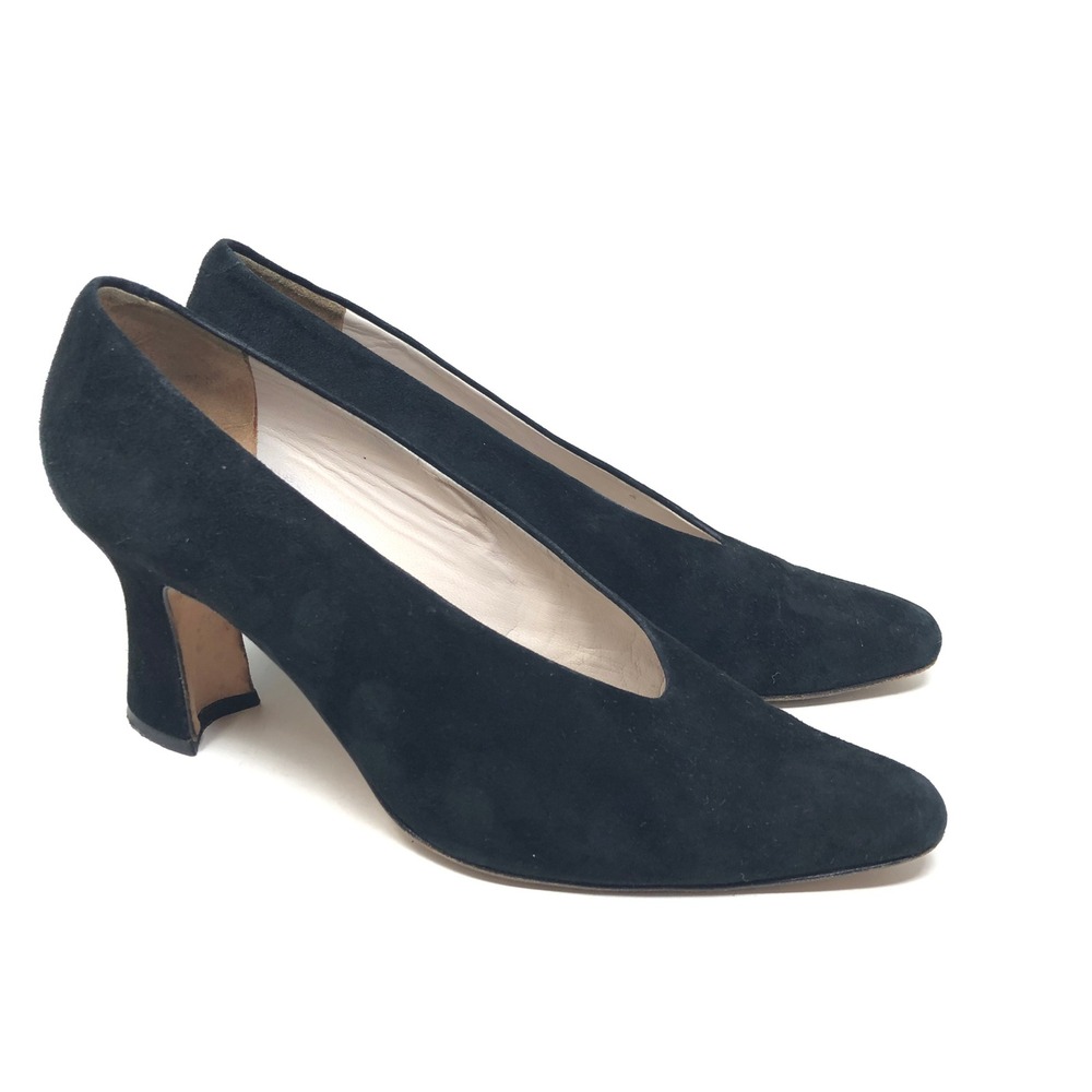 Vintage Via Spiga Womens 9.5 Pumps Black‎ Suede Pointed Toe Retro Heels